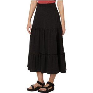 TOAD & CO. Women's Marigold Tiered Midi Skirt Small 4-6 Black Elastic Waist NWT